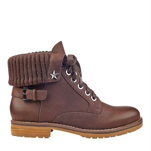 Tommy Hilfiger Oranda2 Brown Sweater Cuffed Combat Boots Size 8